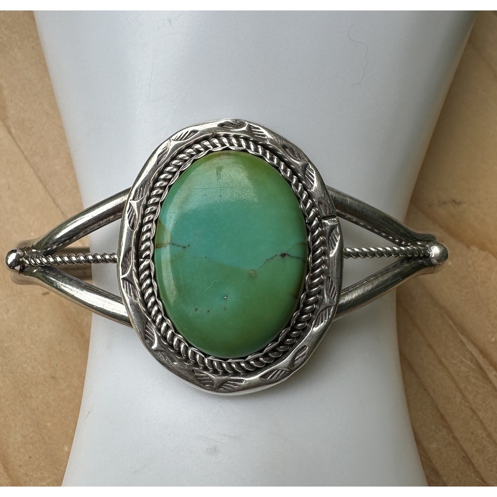 VTG Navajo Open Cuff‎ Bracelet Size 6 Turquoise Rope Twist 925 Sterling 24.0g